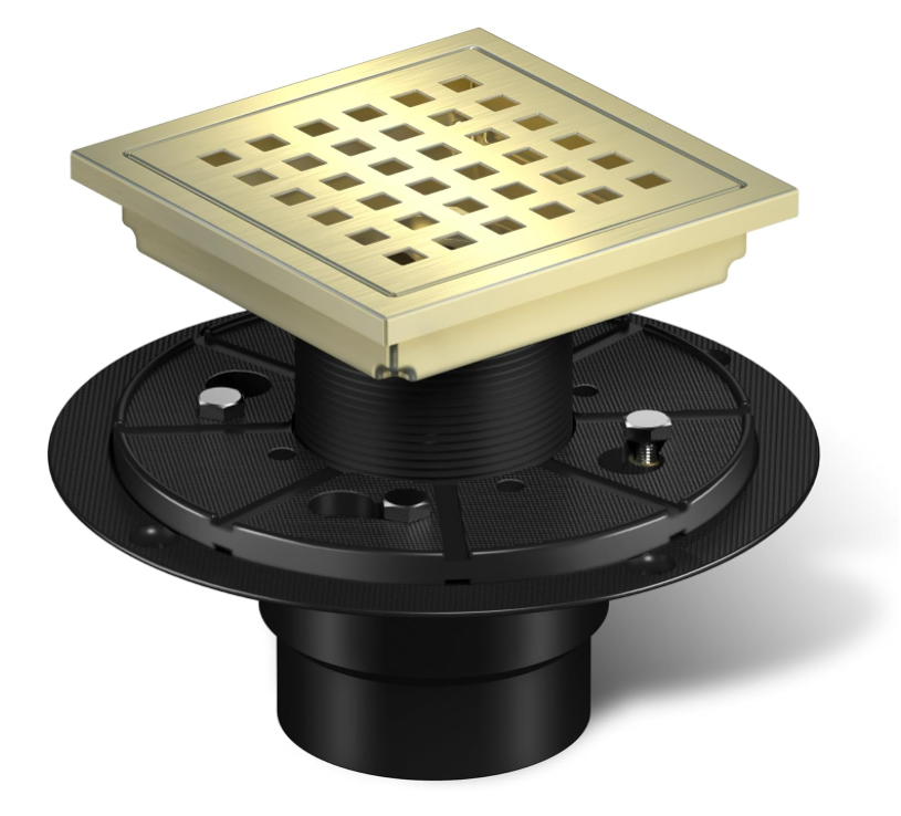 Brushed gold stainless steel square 6x6 shower drain kit ...