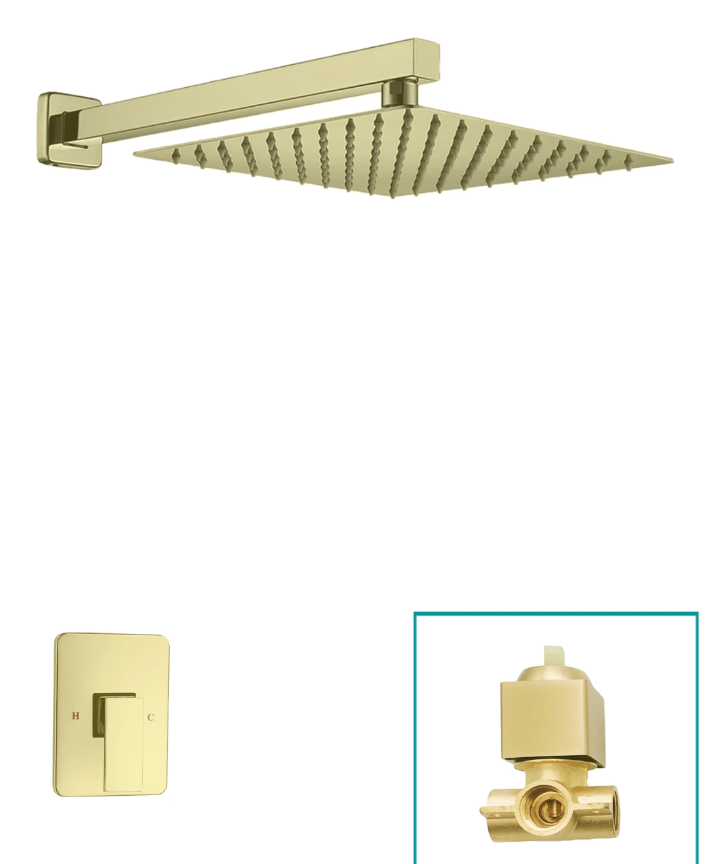 Brushed gold square 10" rain head pressure balance shower kit ...