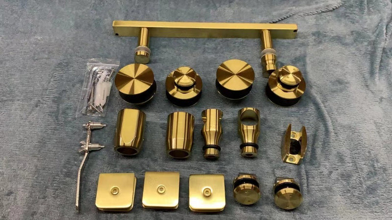 SS05-Gold polished brass frameless slide shower glass door hardware kit-NO GLASS