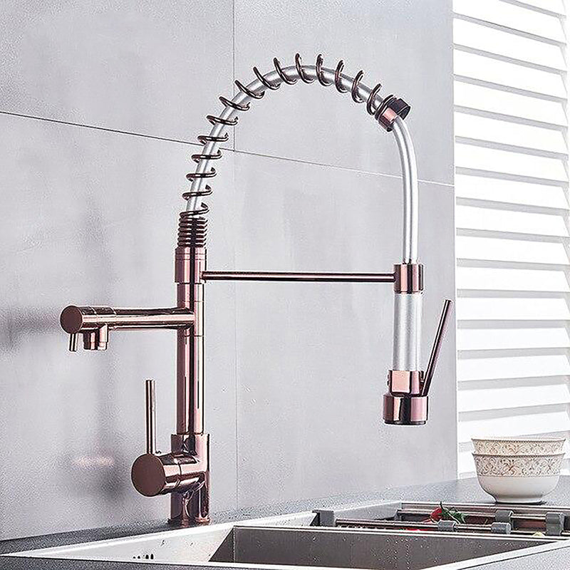 Rose Gold Kitchen Dual Sprayer and Pot Filler Chef Style Pull Out Faucet
