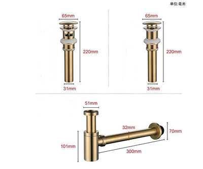 Brushed Gold Drain Bathroom Lavatory Sink Push-down Pop Up T-trap brush gold with or without overflow bathroom accessories