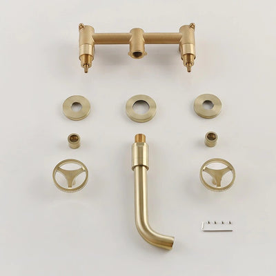 Brushed gold industrial wall mounted bathroom faucet