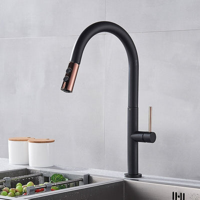 Black Matte  with Rose Gold Touchless Sensor Kitchen faucet Dual Sprayer