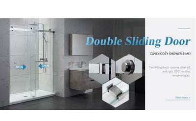 Frameless Slide 2 Door Sides Open Tempered Glass Shower With Towel bar 10mm-3/8