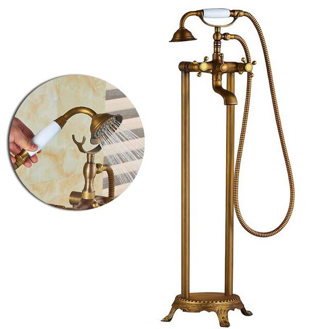 Polished Gold Freestanding Antique Victoria Style Bathtub Filler Faucet