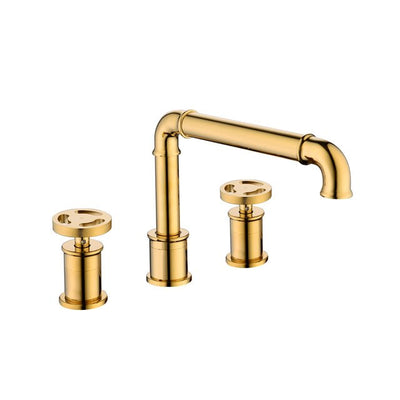 Polished Gold 3 Hole Bathroom Sink Faucets Deck Mounted Cold Hot Water Mixer Tap 1156-55G