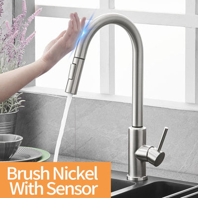 Touchless Sensor Kitchen Faucet Pull Out Dual Sprayer