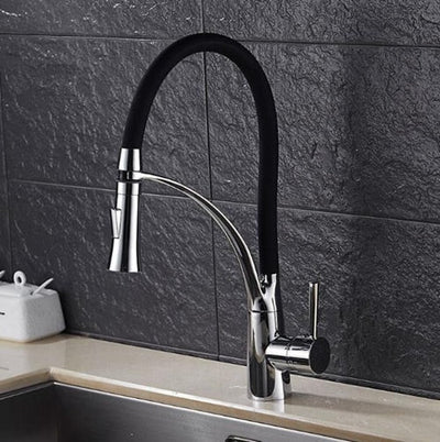 Pull Down Kitchen Faucet Gold Hot and Cold Water Crane Mixer Deck Mounted Kitchen Sink Faucets with Rubber Design ELK909G