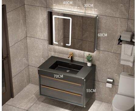 TRENTO-Grey Gun Wall Hung Bathroom Vanity with Black Quartz Top Set