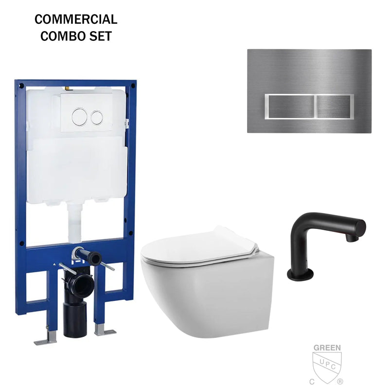 Commercial Combo set Cistern Carrier tank-Wall Hung toilet and Black commercial sensor single faucet