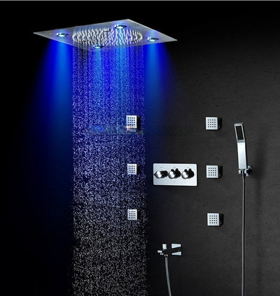 Chrome 12"x12"  Ceiling Flushmount LED Rain head and Mist Bluetooth Wifi Music completed spa shower system kit-UPC