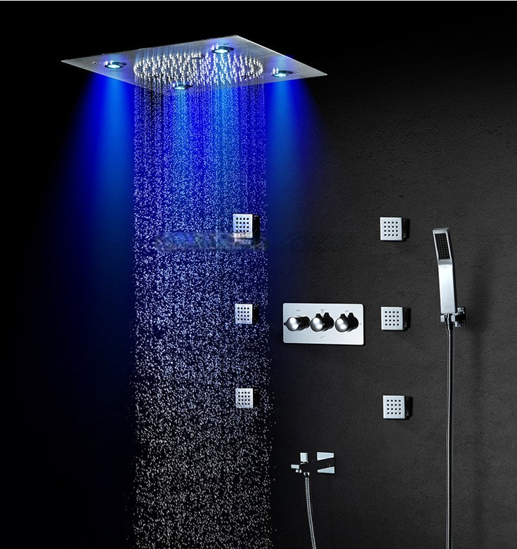 Chrome 12"x12"  Ceiling Flushmount LED Rain head and Mist Bluetooth Wifi Music completed spa shower system kit-UPC