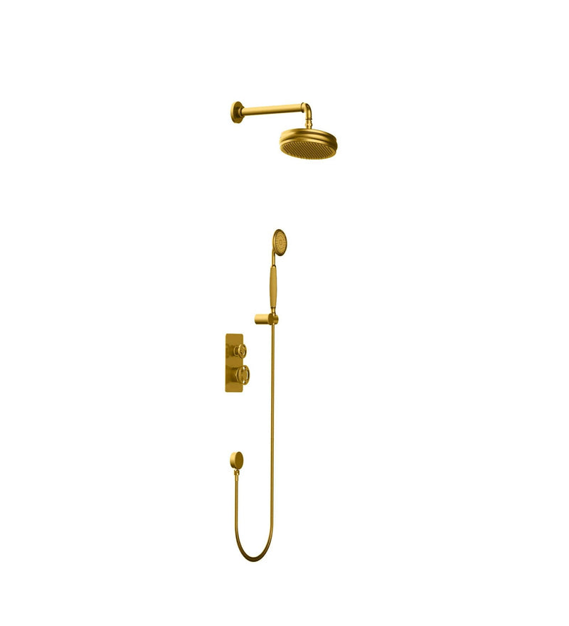 Polished Brass Gold-Victorian Industrial Style 2 and 3 Way Function Thermostatic Shower with tub filler completed Kit