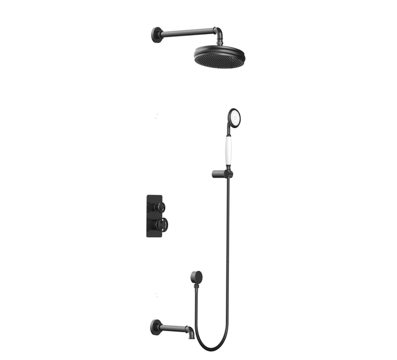 Black matte -Victorian Industrial Style 2 and 3 Way Function Shower with tub filler completed Kit