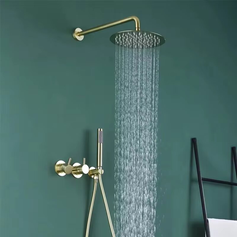 Brushed gold seperate 2 way function volume control shower system kit