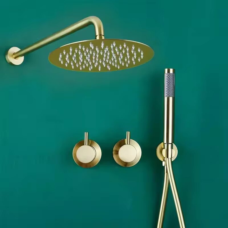 Brushed gold seperate 2 way function volume control shower system kit