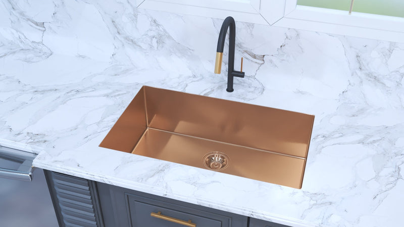 Brushed Gold Undermount 16 Gauge Commercial Grade Kitchen Sink Single Bowl 304 Stainless Steel with Nano Coated Technology