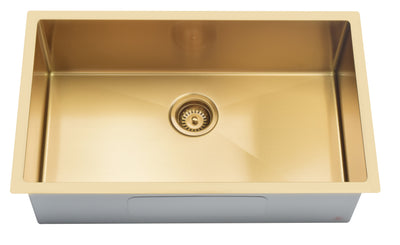 Brushed Gold Undermount 16 Gauge Commercial Grade Kitchen Sink Single Bowl 304 Stainless Steel with Nano Coated Technology