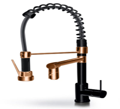 ROSITA-Black with Rose Gold Spring Chef Pot Filler and Pull out dual sprayer kitchen faucet