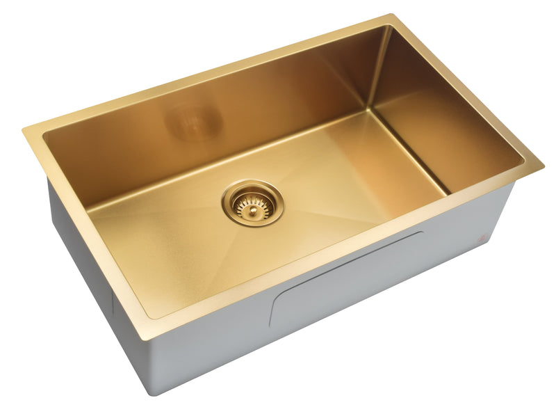 Brushed Gold Undermount 16 Gauge Commercial Grade Kitchen Sink Single Bowl 304 Stainless Steel with Nano Coated Technology