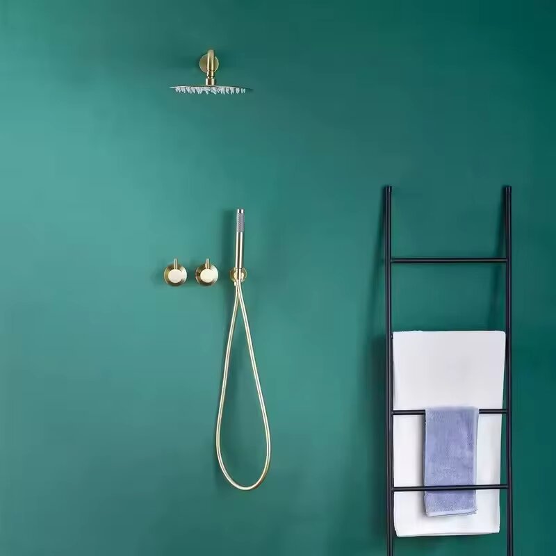 Brushed gold seperate 2 way function volume control shower system kit