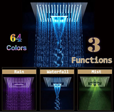 Black ceiling Bluetooth music 24"x15" rain ,waterfall, mist LED SPA completed shower system kit