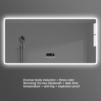 Placido-Bathroom Mirror Antifog Glass Led Smart Bathroom Mirror Touch Screen with Bluetooth LED Light