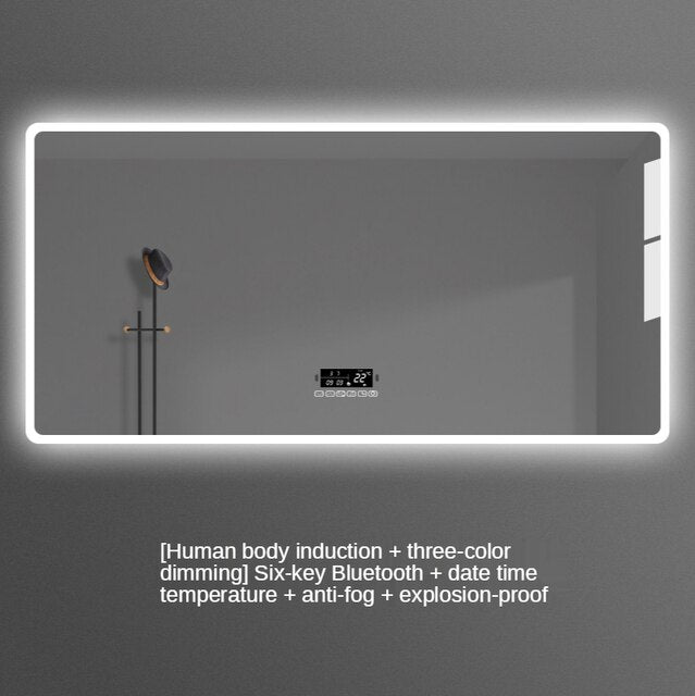 Placido-Bathroom Mirror Antifog Glass Led Smart Bathroom Mirror Touch Screen with Bluetooth LED Light