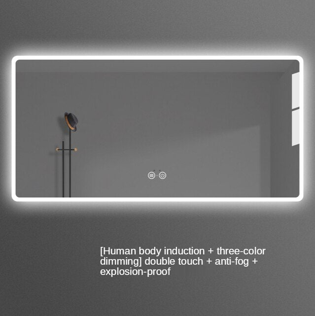 Placido-Bathroom Mirror Antifog Glass Led Smart Bathroom Mirror Touch Screen with Bluetooth LED Light