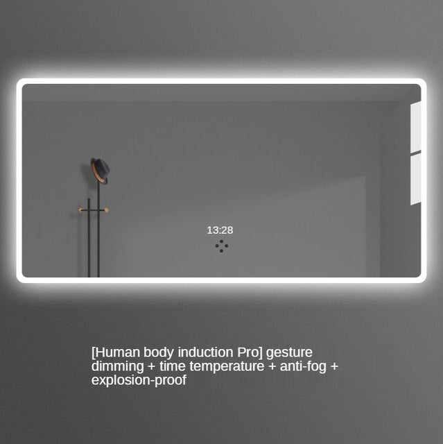 Placido-Bathroom Mirror Antifog Glass Led Smart Bathroom Mirror Touch Screen with Bluetooth LED Light