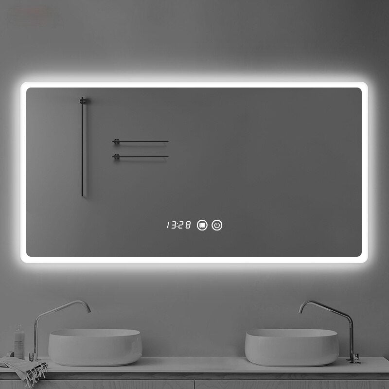 Placido-Bathroom Mirror Antifog Glass Led Smart Bathroom Mirror Touch Screen with Bluetooth LED Light