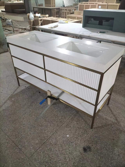 Paris Art Deco 1926 White Matte with brushed gold stainless steel framed and quartz top