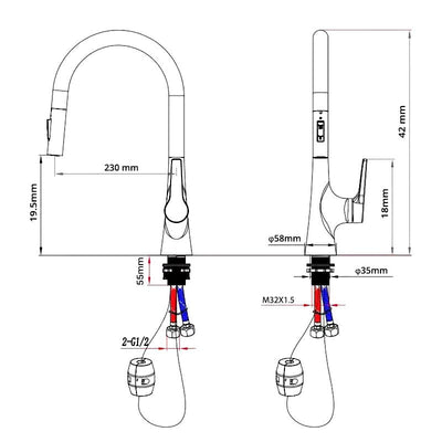 Amsterdam -Polished Rose Gold-White-Brushed Gold- Gold- Black Two Tone  Kitchen Faucet with pull out dual sprayer