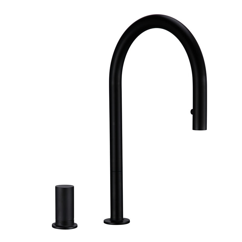 FIAT-Black-Grey Gun-Brushed gold tall kitchen island separate lever control dual sprayer kitchen faucet