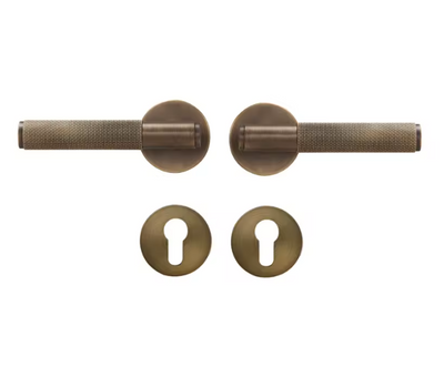 Zurich-Antique Brass Door handle lock black with brushed gold knurled ( Heavy Duty Brass )