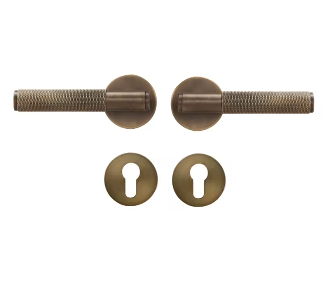 Zurich-Antique Brass Door handle lock black with brushed gold knurled ( Heavy Duty Brass )