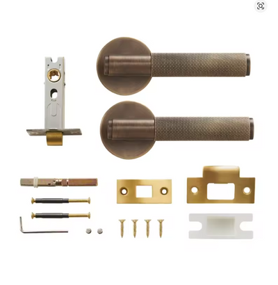 Zurich-Antique Brass Door handle lock black with brushed gold knurled ( Heavy Duty Brass )