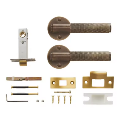 Zurich-Antique Brass Door handle lock black with brushed gold knurled ( Heavy Duty Brass )