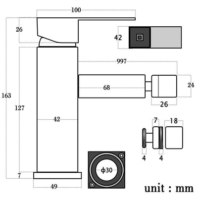 Square European single hole bidet faucet