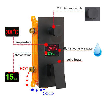 Black LCD Temperature Control Display 3 Way Mixer Valve Shower With 6 Body Sprayer Massage Jet Kit-CSA