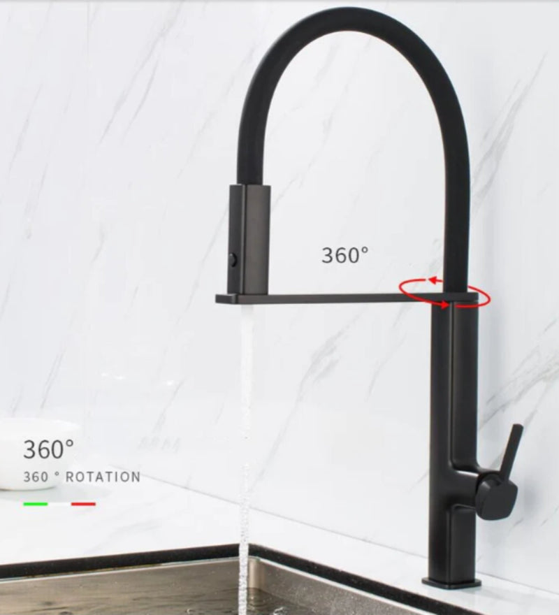 Cordoba-New Italian Design- Black-Chrome Swivel and Dual Spray Magnetic Pull Out Kitchen Faucet