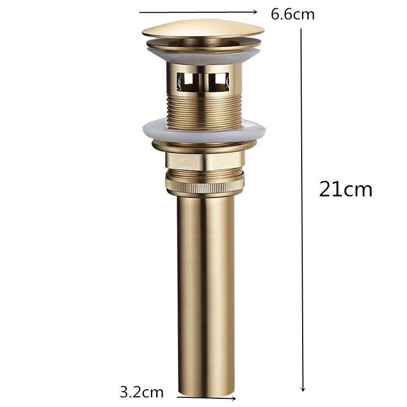 Pop up Drain for Bathroom Sink Vessel Vanity, Brushed Gold Solid Brass Assembly Replacement Kits Stopper, Flip Top, Overflow