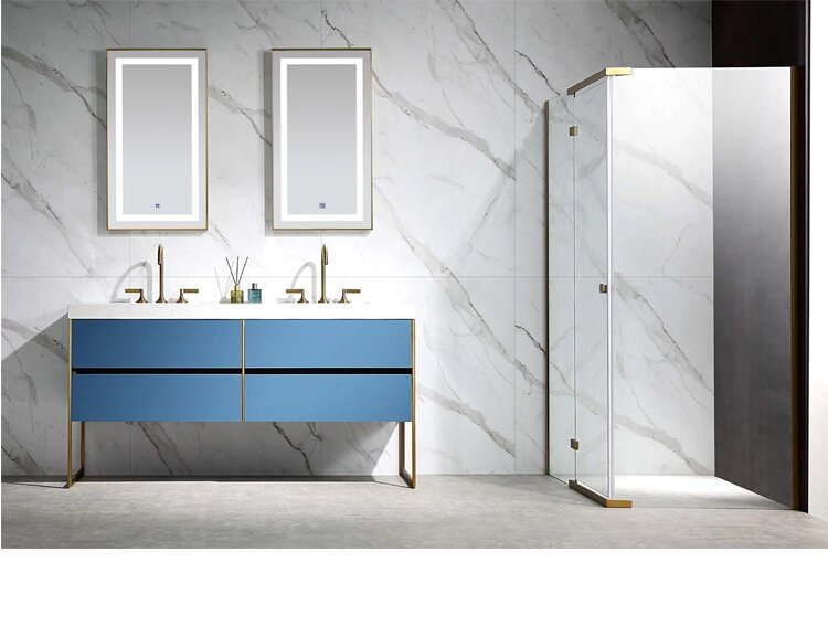 BELLA-Sky blue - freestanding bathroom vanity with brushed gold trim 48"