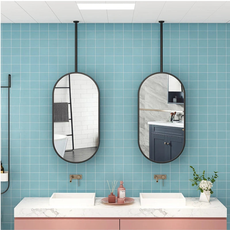 Black matte Oval Ceiling mount NO LED bathroom mirror