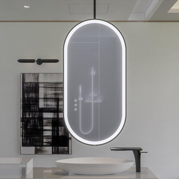 Black Custom ceiling Mounted Oval Mirror Bathroom LED Sensor Full Length Mirror 20"x32"