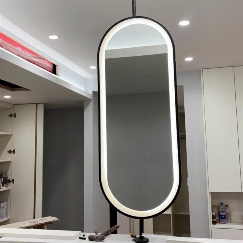 Black Customized Hanging Oval Mirror Bathroom LED Sensor Full Length Mirror