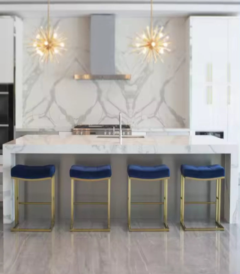 Emma- Blue with brushed gold stool kitchen bar seat