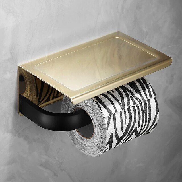 Gold with Black Bathroom Accessories