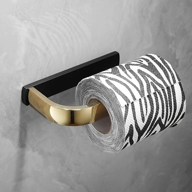 Gold with Black Bathroom Accessories