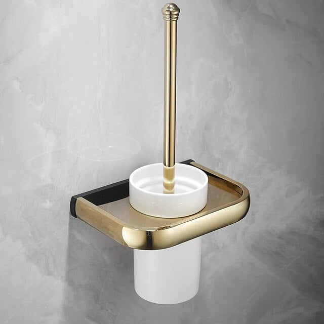 Gold with Black Bathroom Accessories